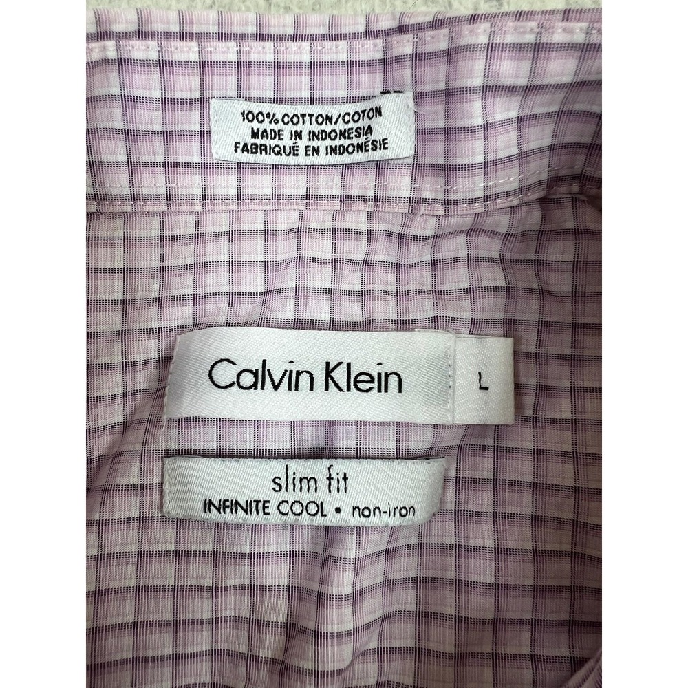 Calvin Klein Shirt Mens Large Purple Check Slim Fit Non-Iron Dress Button Up - Picture 3 of 6